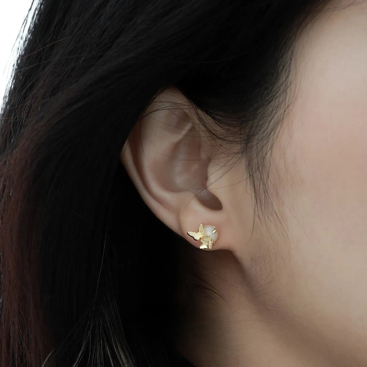 Butterfly design 925 silver ear studs in gold or white gold colour with animal zodiac elements