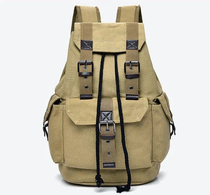 A versatile canvas backpack with a retro-inspired design, perfect for everyday use and travel adventures.