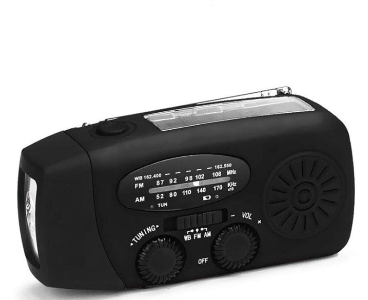 Multifunctional Solar Wind-Up Radio - 2000mAh Rechargeable Emergency Power Bank with LED Torch & USB Charger - Portable Gear for Camping & Exploration