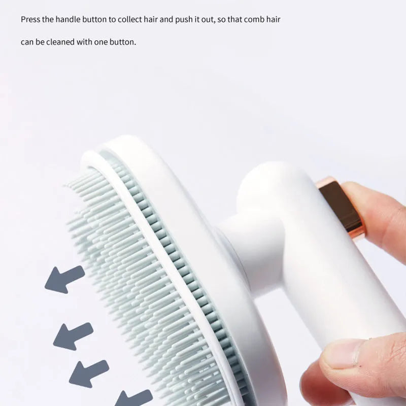 Pet comb for cat dog hair removal self cleaning brush arc high-density needles ABS material 21.6x7.2x8.5cm
