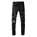 Slim fit black jeans for men, collated grey white dyed elastic denim, cotton 98% spandex 2%