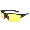 Men's semi-frameless sports sunglasses in PC material for cycling, shown in Bright Black Blue Mercury colour.