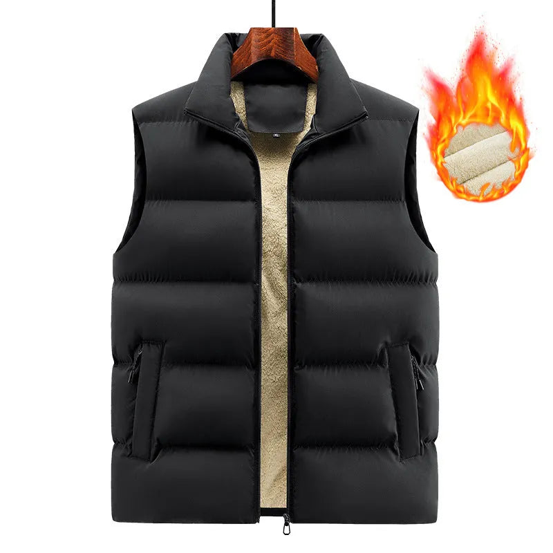 Men's striped lambswool vest jumper in black shown on mannequin for autumn winter wear