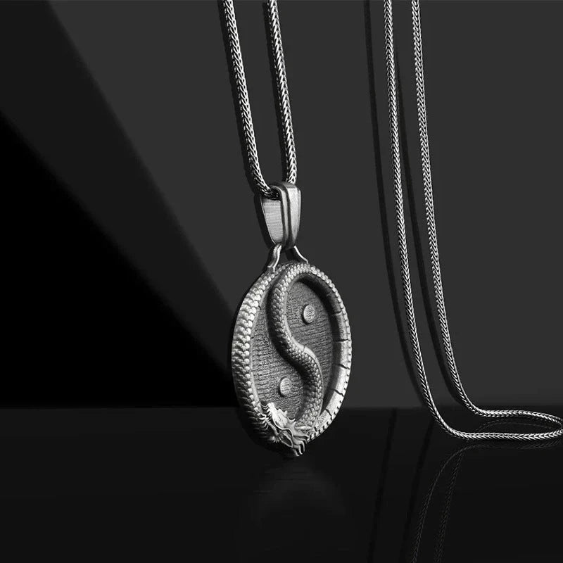 Men's black titanium steel pendant sweater chain with a polished finish