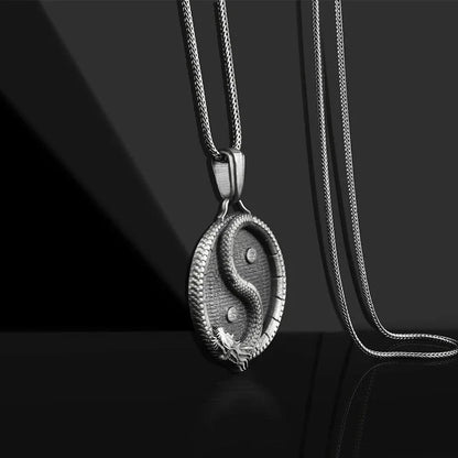 Men's black titanium steel pendant sweater chain with a polished finish