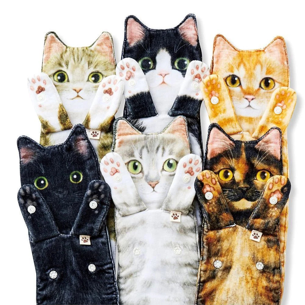 Long cat shape hand towels in various colors for bathroom and kitchen use