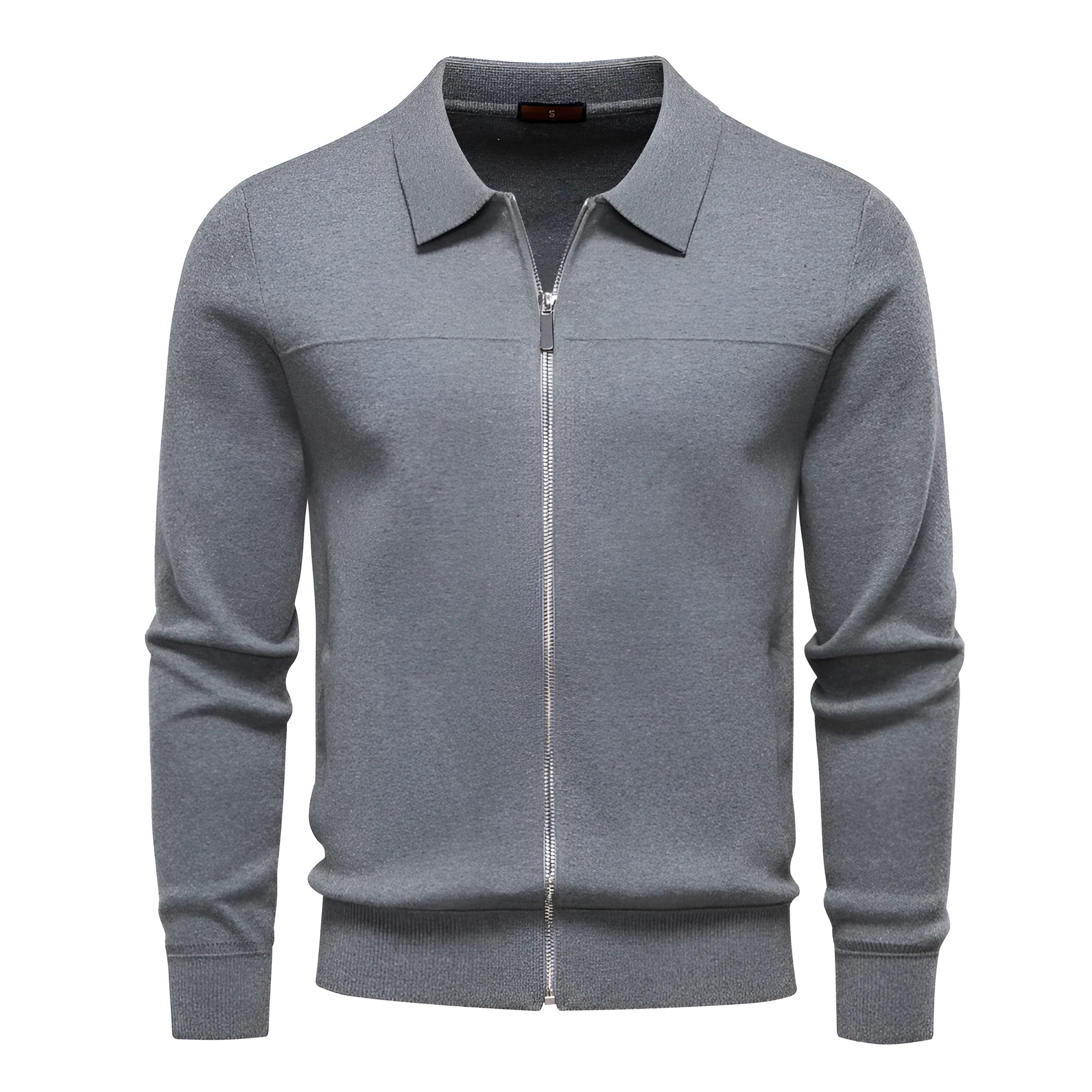 Men's zipper cardigan jacket in 100% cotton, slim fit, black colour, front view