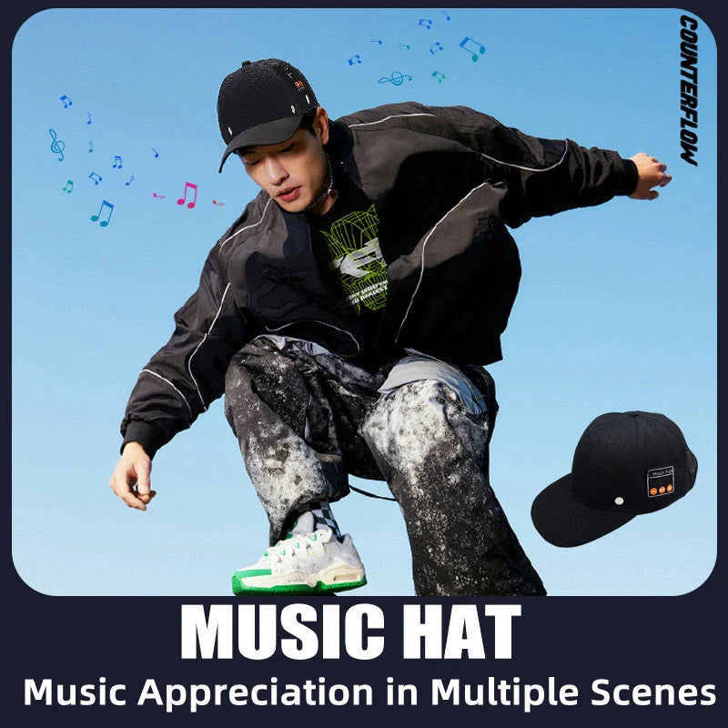 Bluetooth-compatible music hat for tennis in black and light grey with adjustable fit