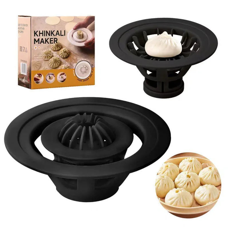 Set of four identical black plastic baozi moulds for shaping steamed buns and dumplings