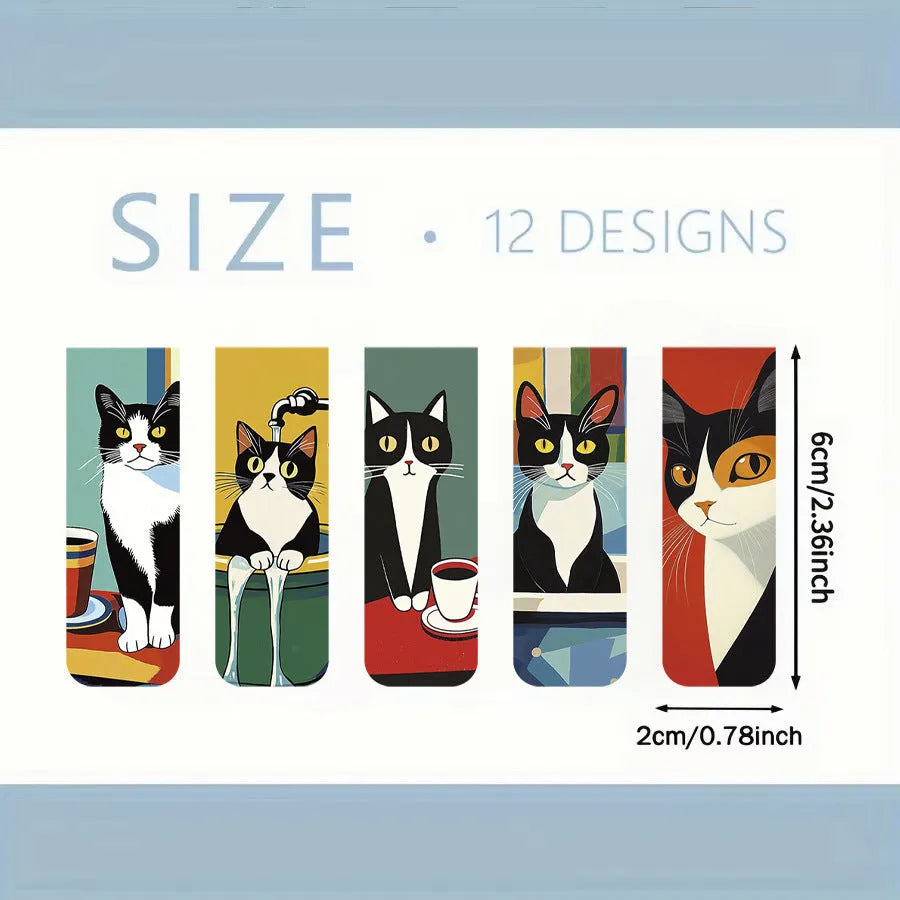 Set of 5 magnetic bookmarks with cute cat design, handmade, assorted colours