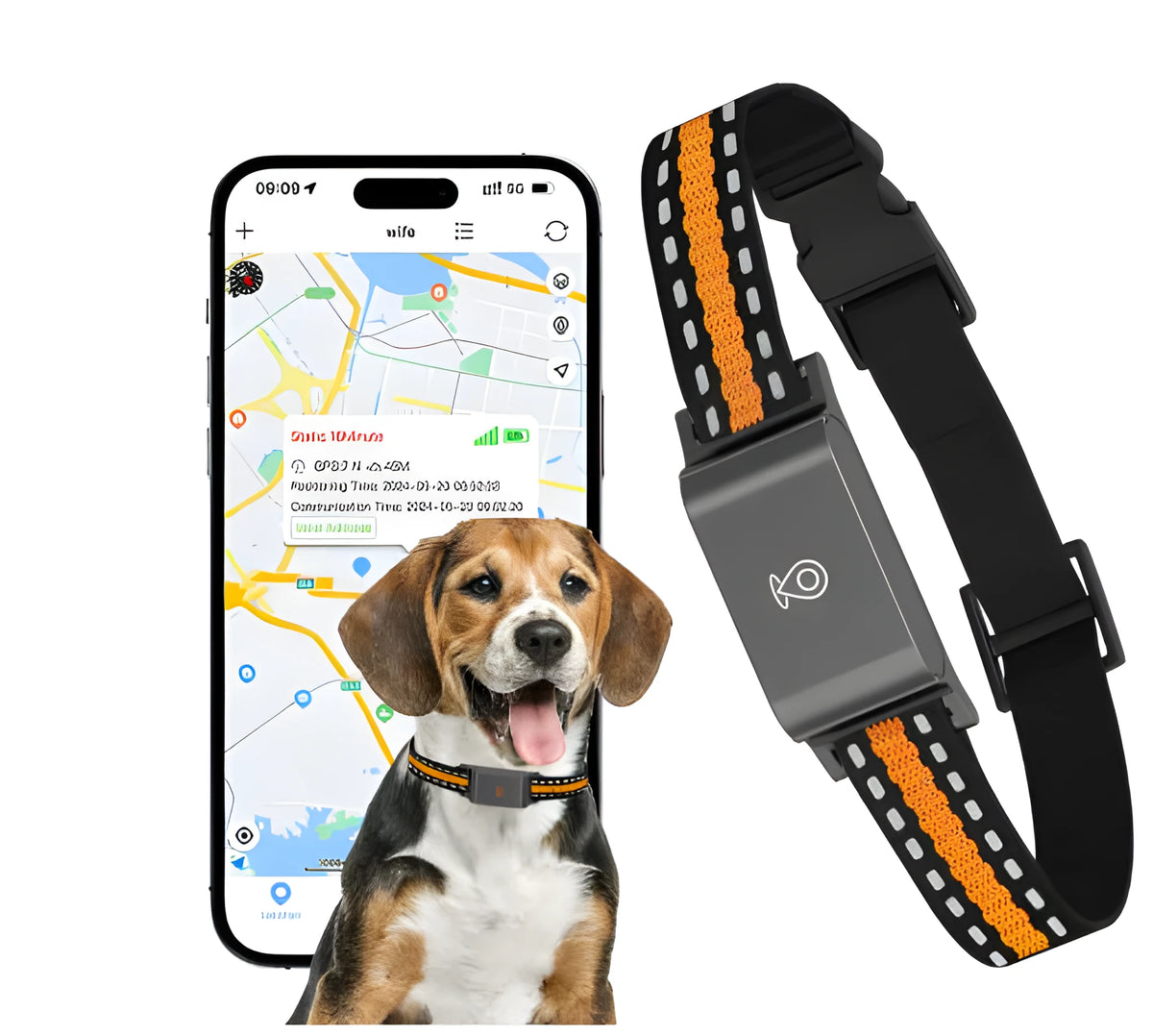 Pet GPS tracking collar in black ABS plastic with GPS module for dogs and cats