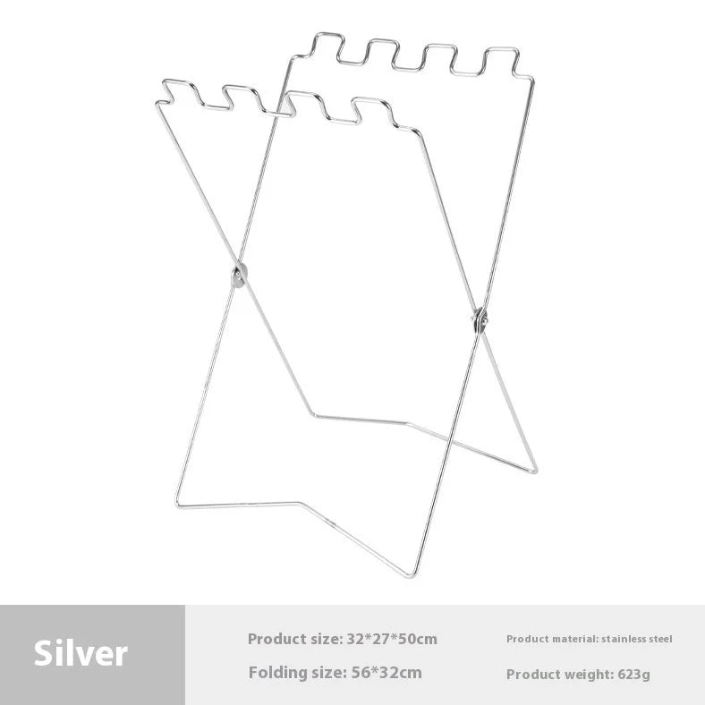 Silver stainless steel folding garbage bag bracket with Korean-style design for outdoor use