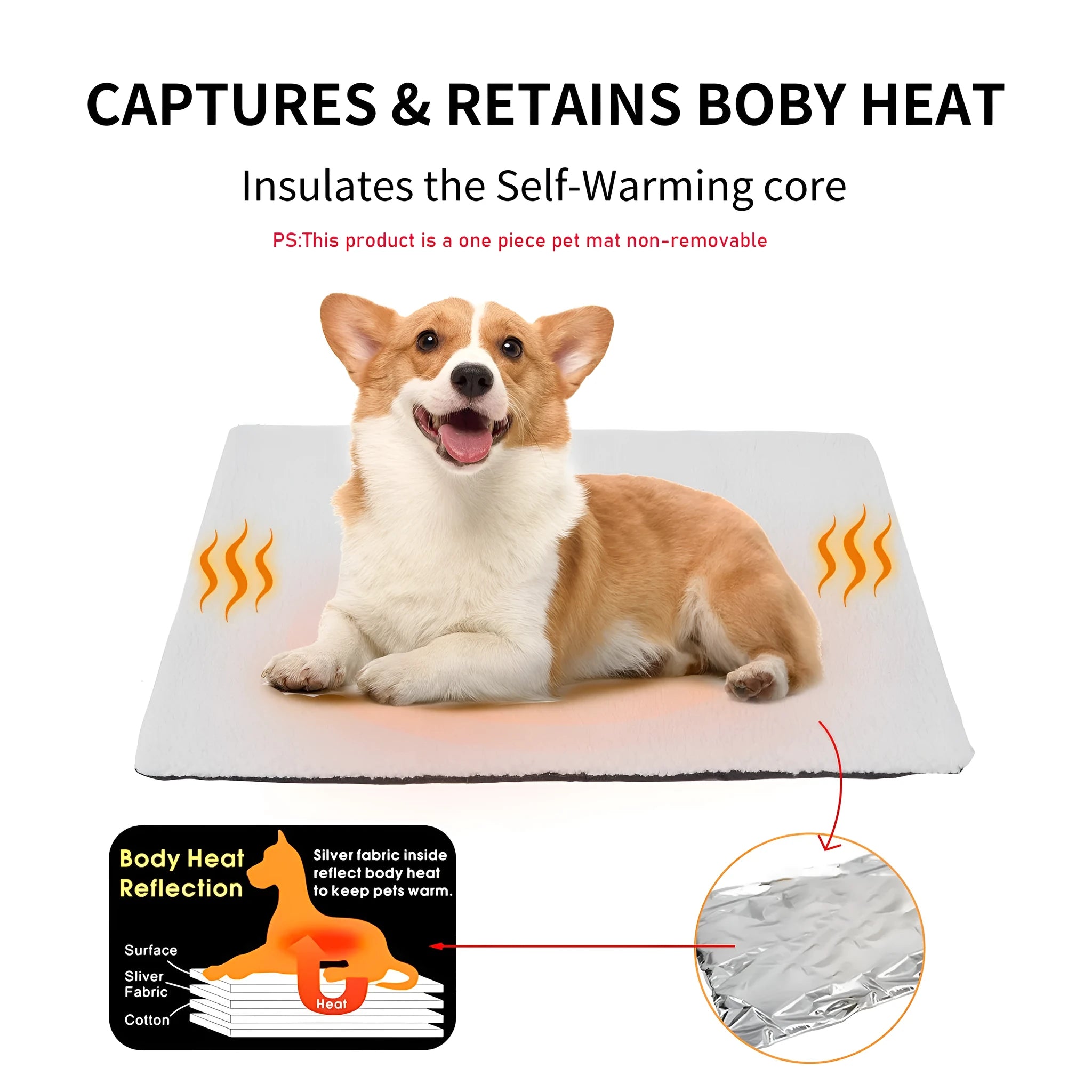 Self heating plush pet pad for cats in grey colour showing soft texture and rectangular shape