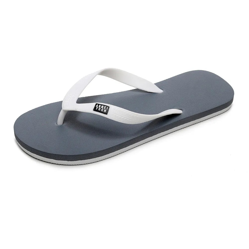 Men's flip-flops with rubber sole and EVA upper in black, green, orange, and grey colour options.