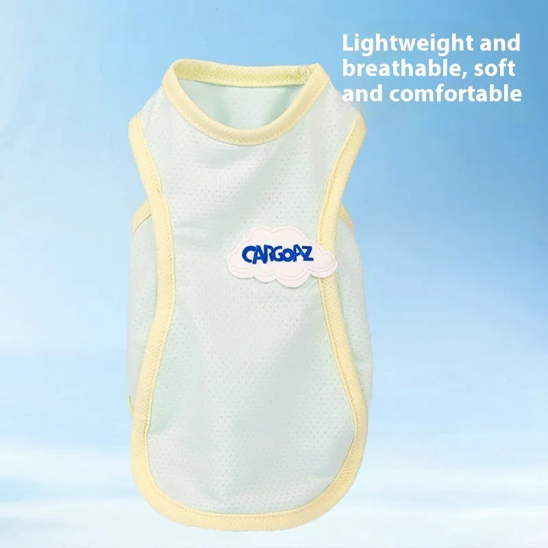 Grass green lightweight polyester vest for a cat on a white background.