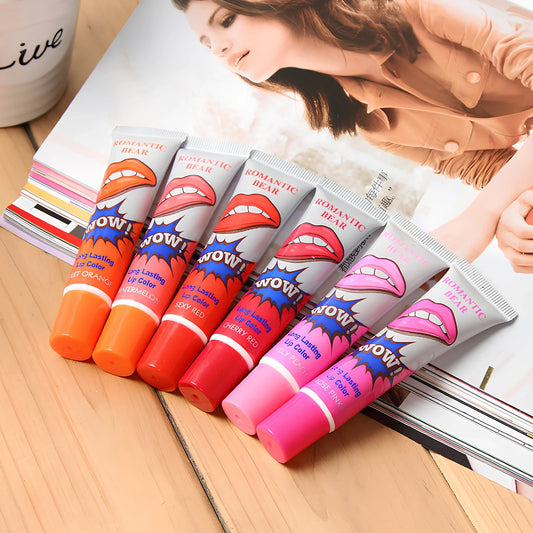 Six colour peel-off liquid lipstick set with applicator and waterproof mineral formula