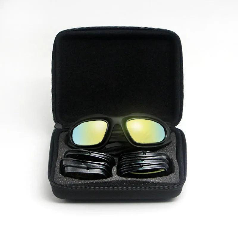 Tactical polarised sports sunglasses with a full-rim PC frame on a black background.