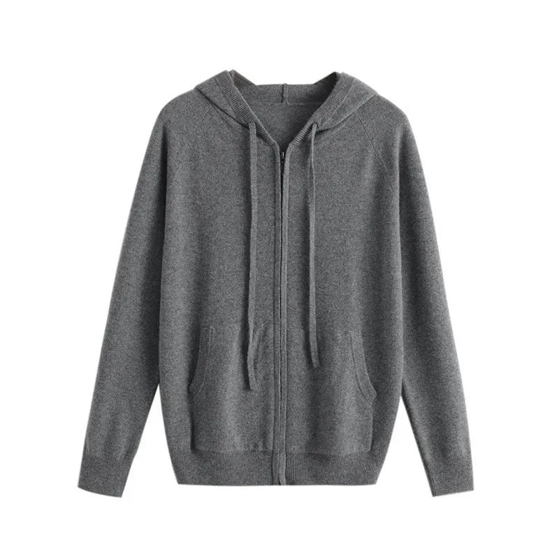 Men's solid colour hooded cashmere cardigan with full-length zip in regular fit