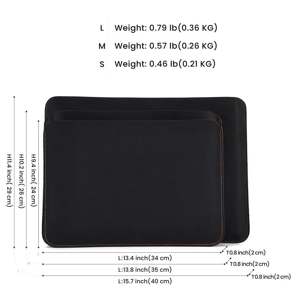 Genuine crazy horse leather horizontal computer liner bag showing medium brown colour and organisational compartments