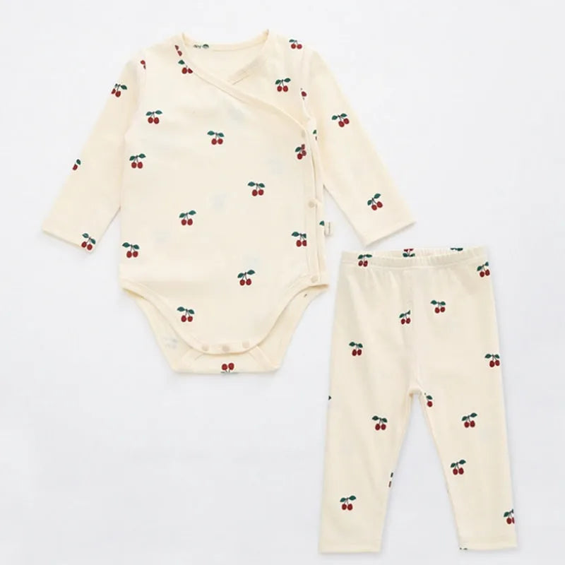 Baby cotton romper two-piece suit in neutral colours for infants 1-3 years old