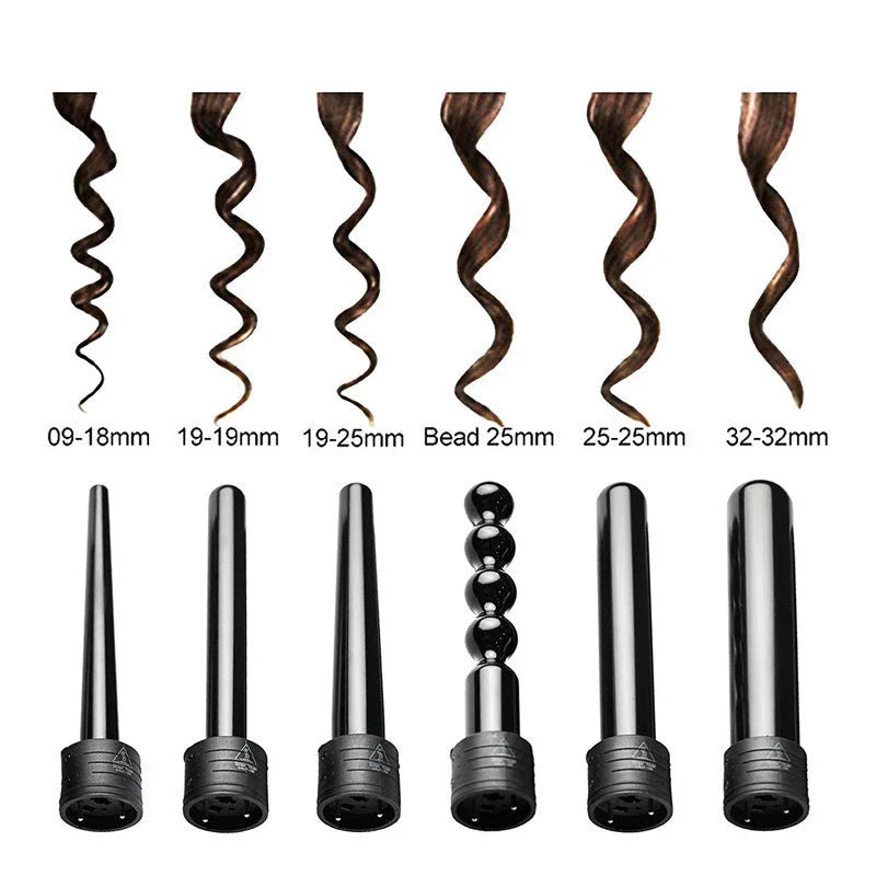 Versatile 6-in-1 Hair Curler with Interchangeable Ceramic Barrels for Creating Salon-Quality Curls at Home