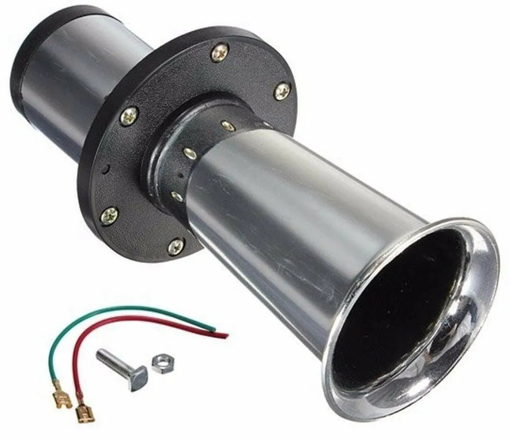 12v black modified car horn with silver colour accents for universal vehicle fit