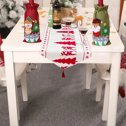 Christmas Elk Snowman Table Runner in festive colors, perfect for holiday decor