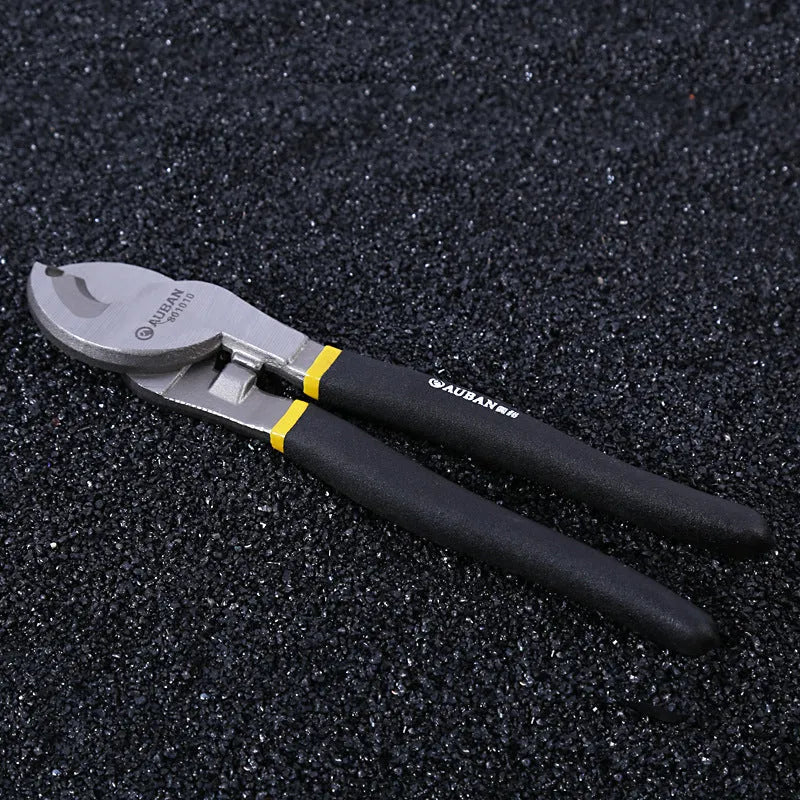 High carbon steel diagonal cable cutter with black PPR handle, oblique mouth, 10 inch size