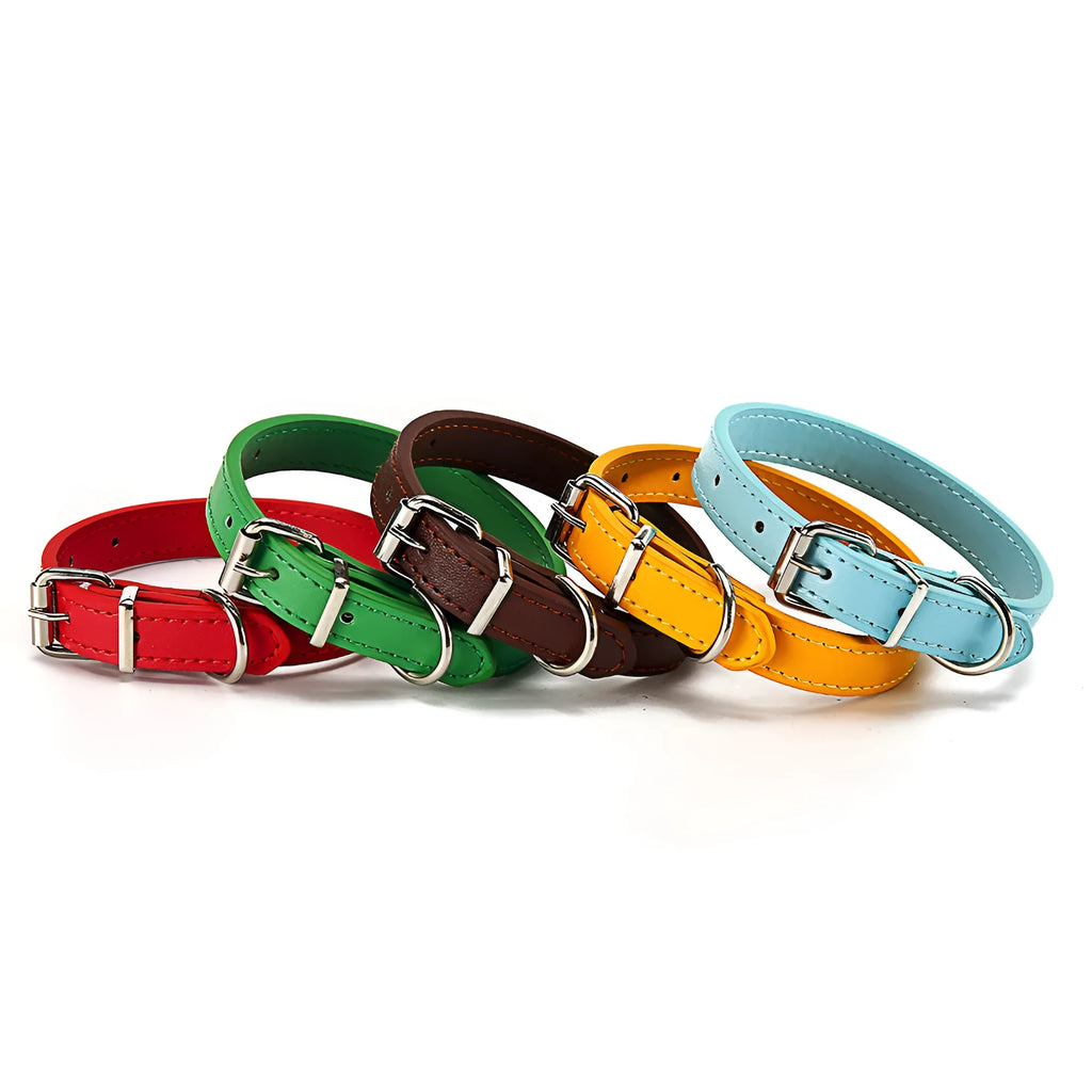Dog collar made from PU material in coffee colour with metal buckle and adjustable strap