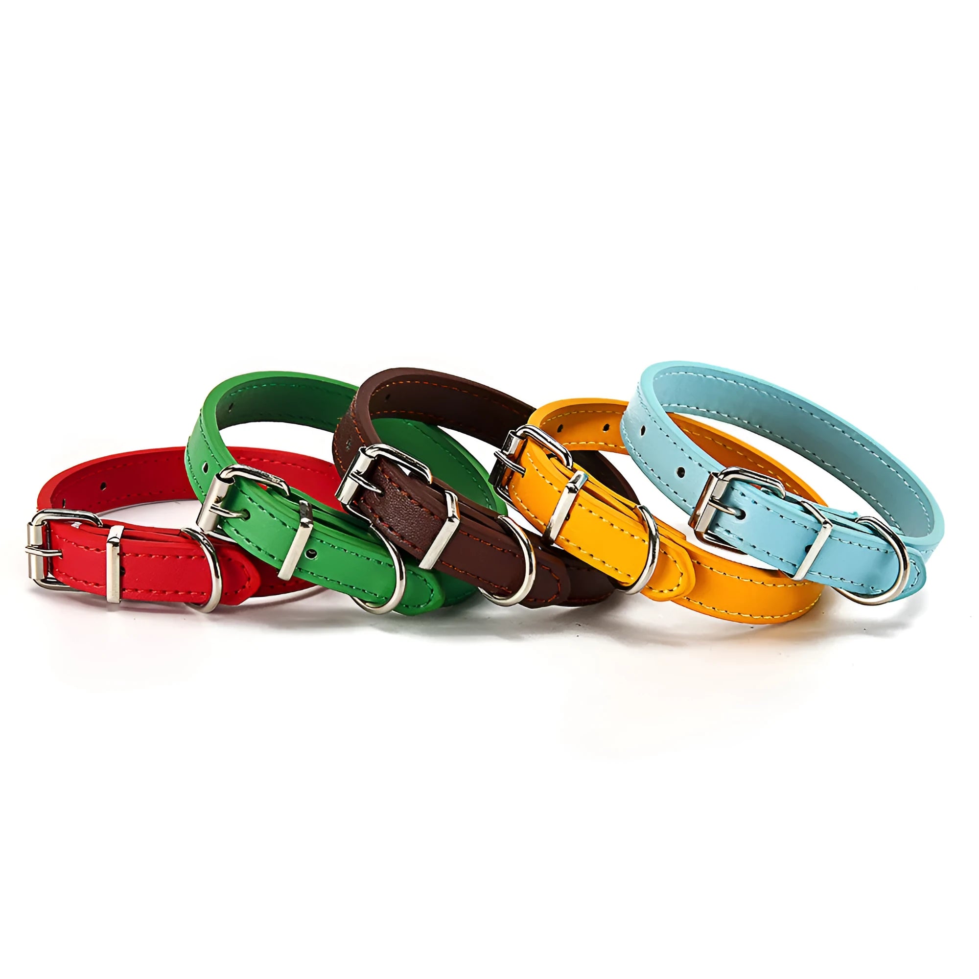 Dog collar made from PU material in coffee colour with metal buckle and adjustable strap