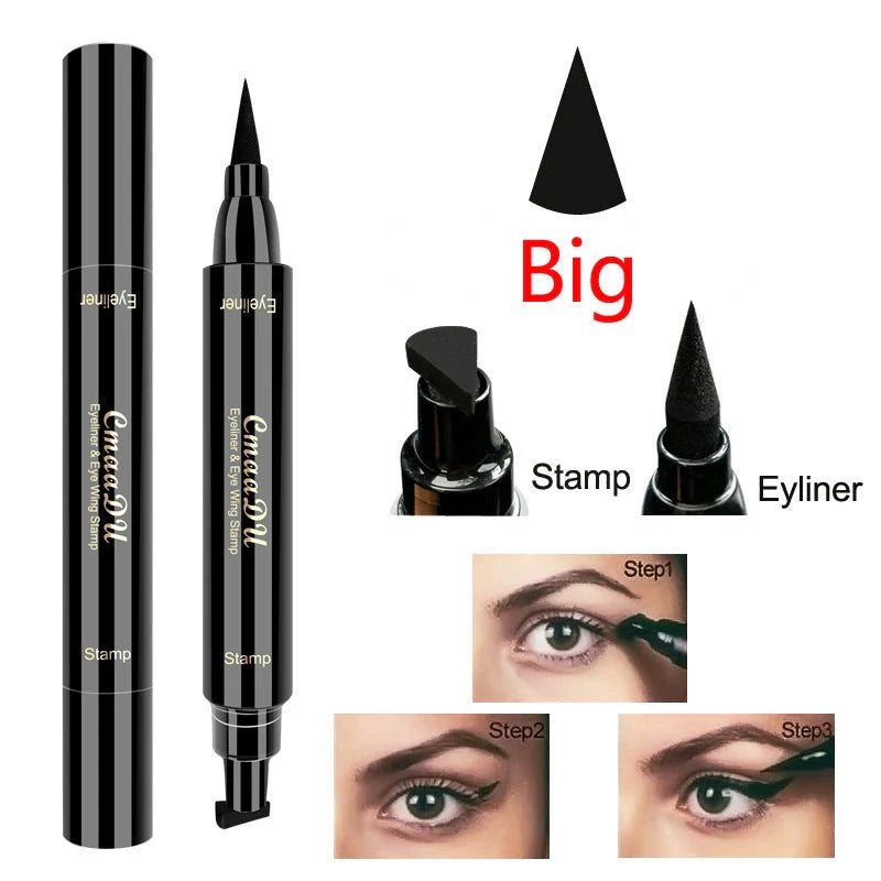 Double-headed wing seal eyeliner with quick-drying carbon black formula for precise application