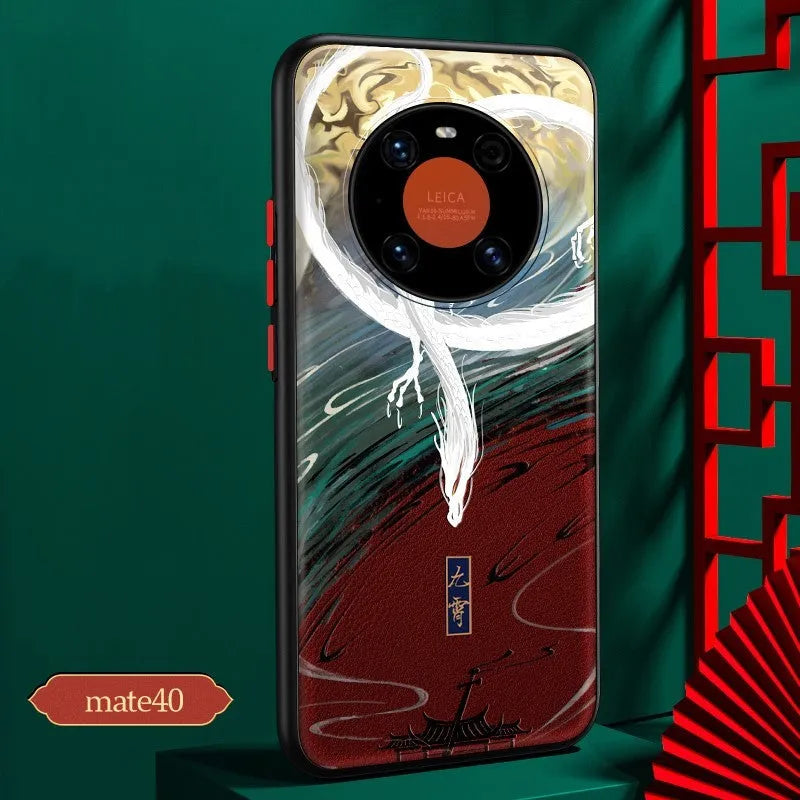 Huawei Mate 40 series Chinese style imitation leather phone case with retro creative pattern