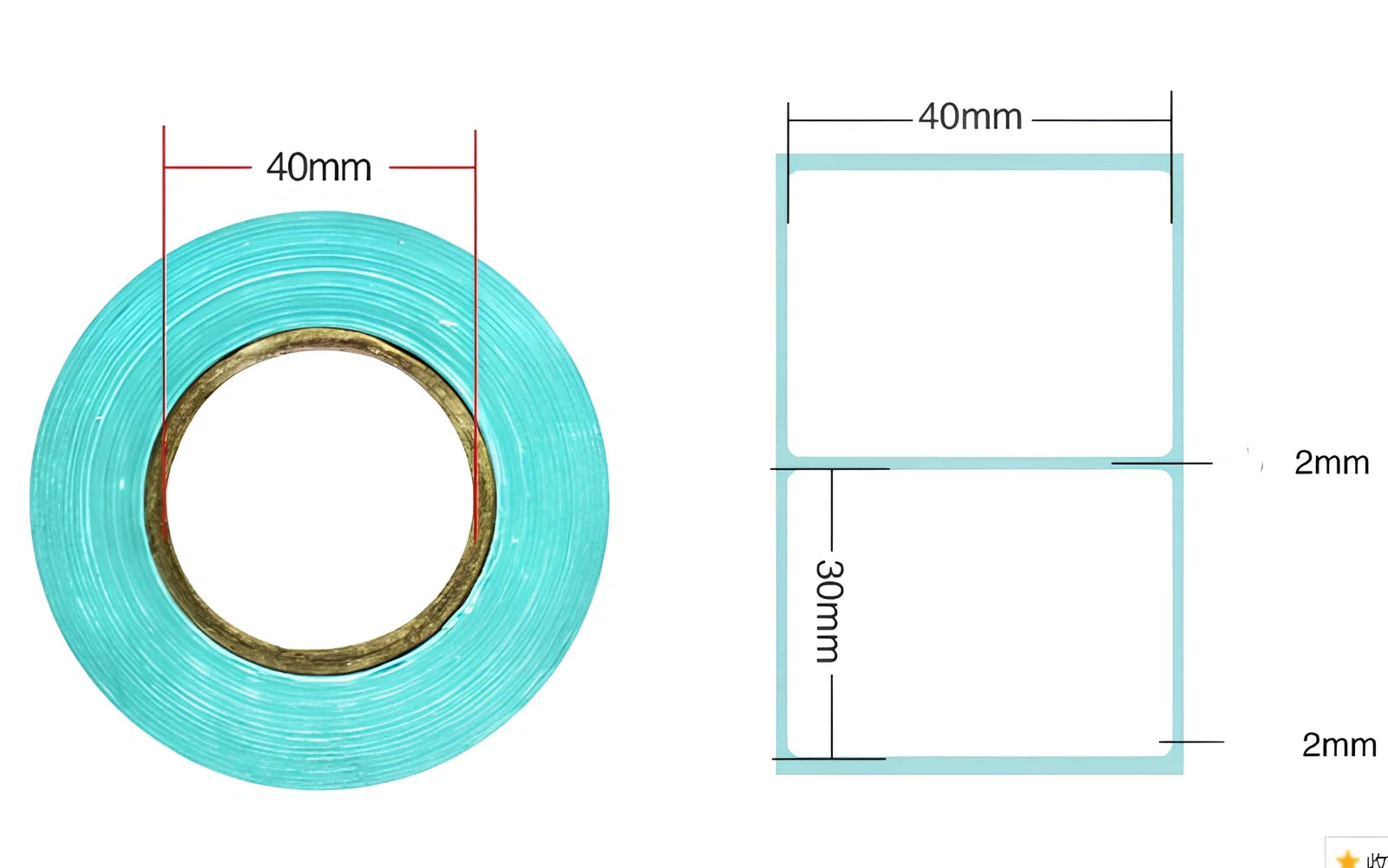 Roll of 20mm x 10mm black and blue waterproof sticky stickers, 3000 sheets on 28mm core, scratch and oil resistant