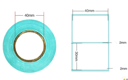 Roll of 20mm x 10mm black and blue waterproof sticky stickers, 3000 sheets on 28mm core, scratch and oil resistant