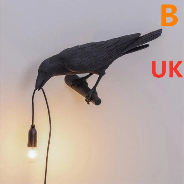 Auspicious Bird Resin Wall Lamp in white or black, featuring a unique bird design and G45 holder