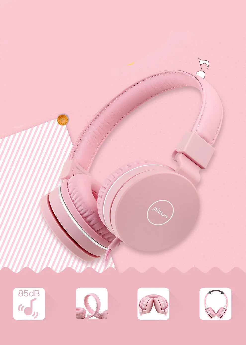 BENGOO C30 wired over-ear headphones with microphone in mint green, showing braided cable and 3.5mm plug.