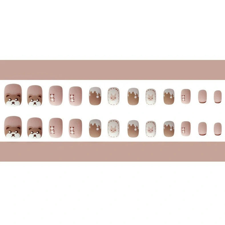 Coffee milk bear design nail patches size 0-9 with adhesive glue tube