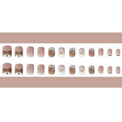 Coffee milk bear design nail patches size 0-9 with adhesive glue tube