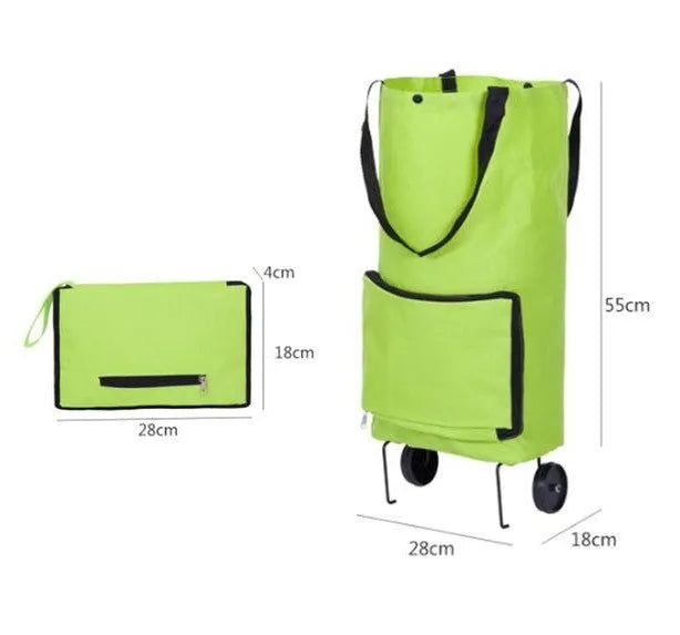 3 in 1 heavy duty shopping cart with wheels in green, expanded size 55x28x18 cm, Oxford cloth
