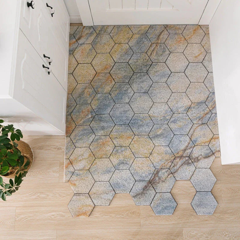 Hexagon printed non-slip custom cut doormat with net backing