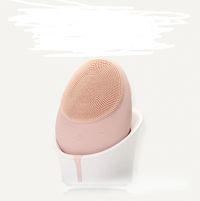 Silicone facial cleansing device with wireless charging base in multiple colours