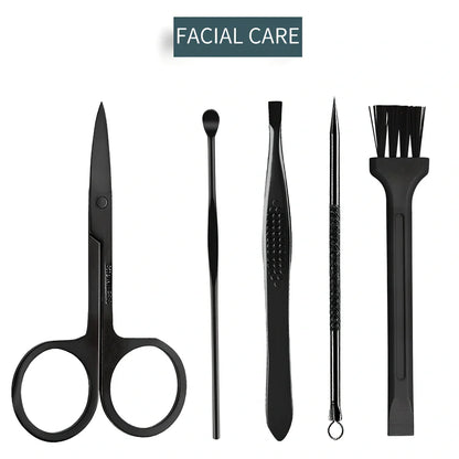 16-piece stainless steel manicure pedicure grooming kit in brown PU leather case with nail clippers and tools