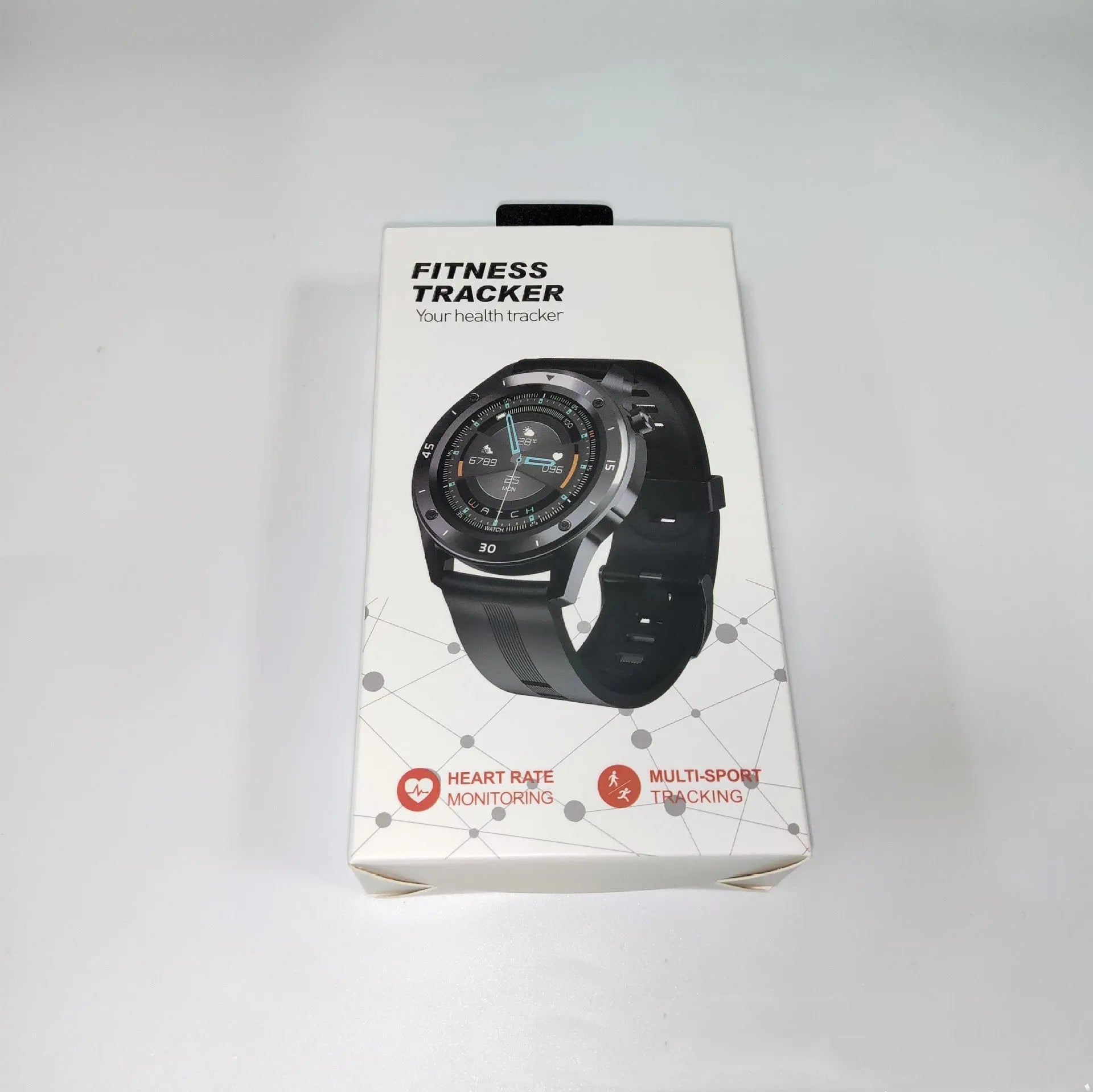 F22 smartwatch with coloured strap on wrist, showing 1.54-inch touchscreen display.