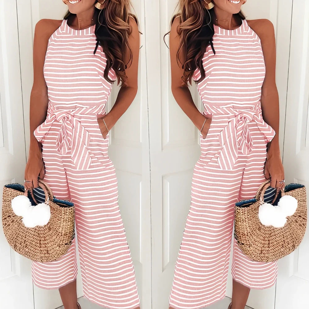 Women's sleeveless long romper in black cotton blend, size M with 85cm waist and 101cm hip measurements