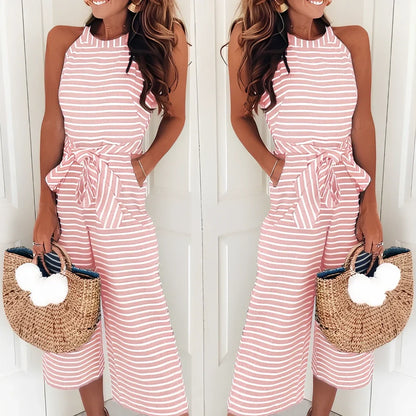 Women's sleeveless long romper in black cotton blend, size M with 85cm waist and 101cm hip measurements