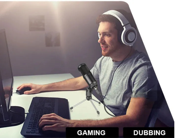 Black USB condenser microphone for laptop and computer recording with knob volume control