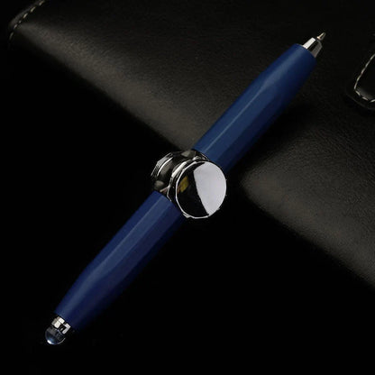 A metal ballpoint pen with a gyro spinner mechanism and LED light, offering a unique spinning and writing experience for office, school, and personal use.