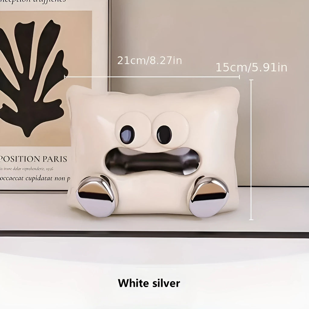 White ceramic tissue box holder with smooth glaze finish for living room and coffee table