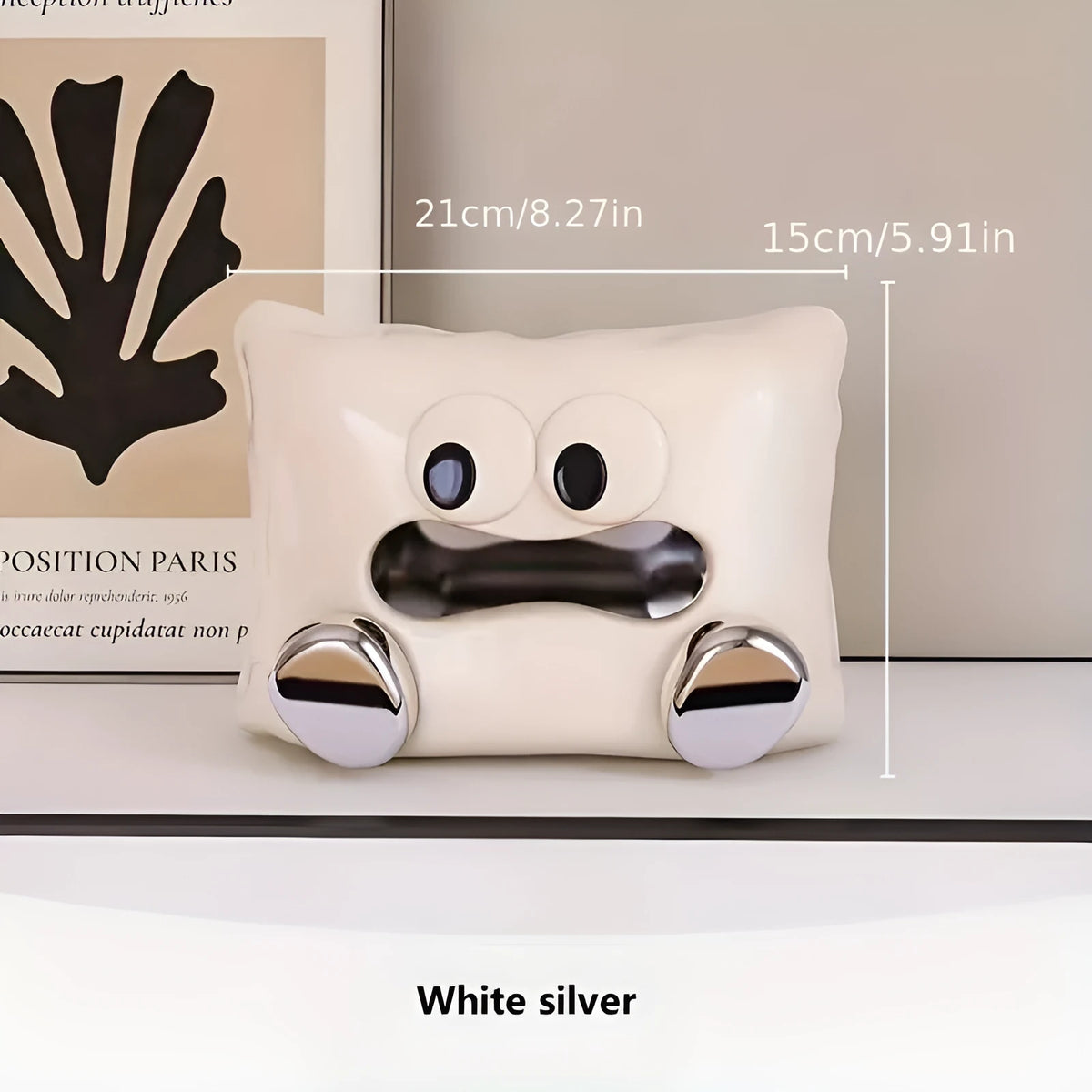 White ceramic tissue box holder with smooth glaze finish for living room and coffee table