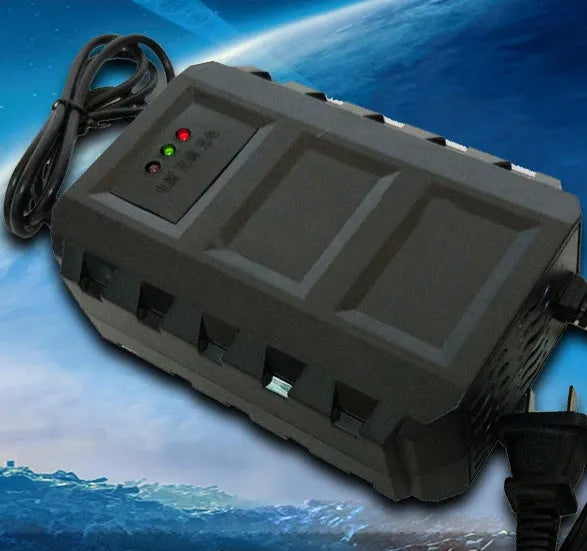 Black lithium battery charger with 10A output and 12.9V voltage for lithium-ion batteries